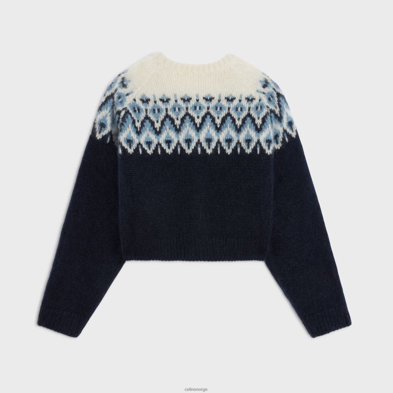 CELINE kvinner fair isle cardigan i mohair og silke V0PT6562 klær blå/off white