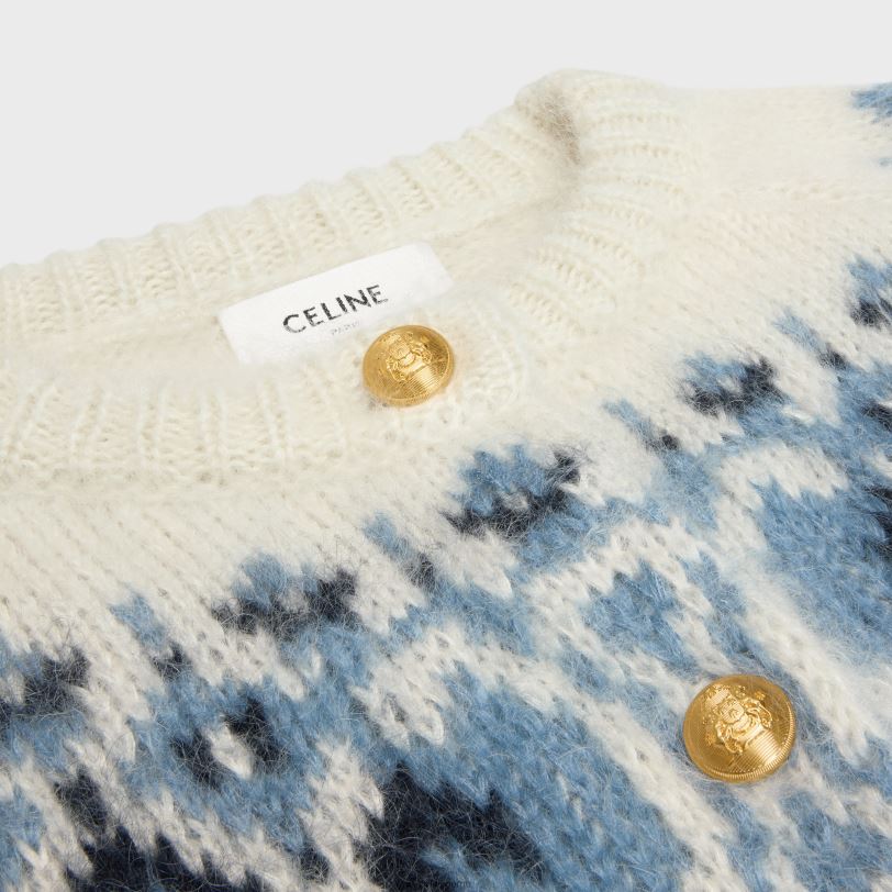 CELINE kvinner fair isle cardigan i mohair og silke V0PT6562 klær blå/off white