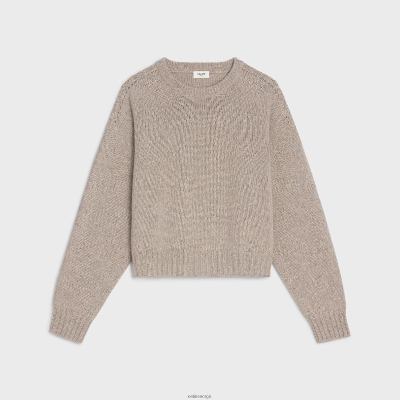 CELINE kvinner genser med rund hals i sømløs kashmir V0PT6753 klær sand