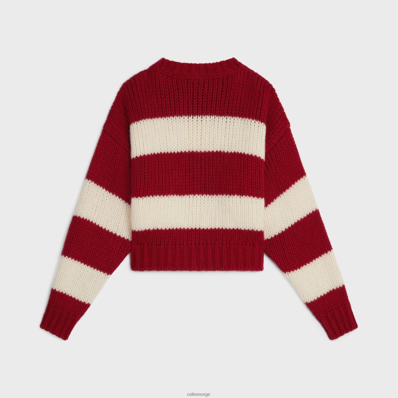 CELINE kvinner genser med rund hals i ull, kashmir og silke V0PT6748 klær ecru/rød