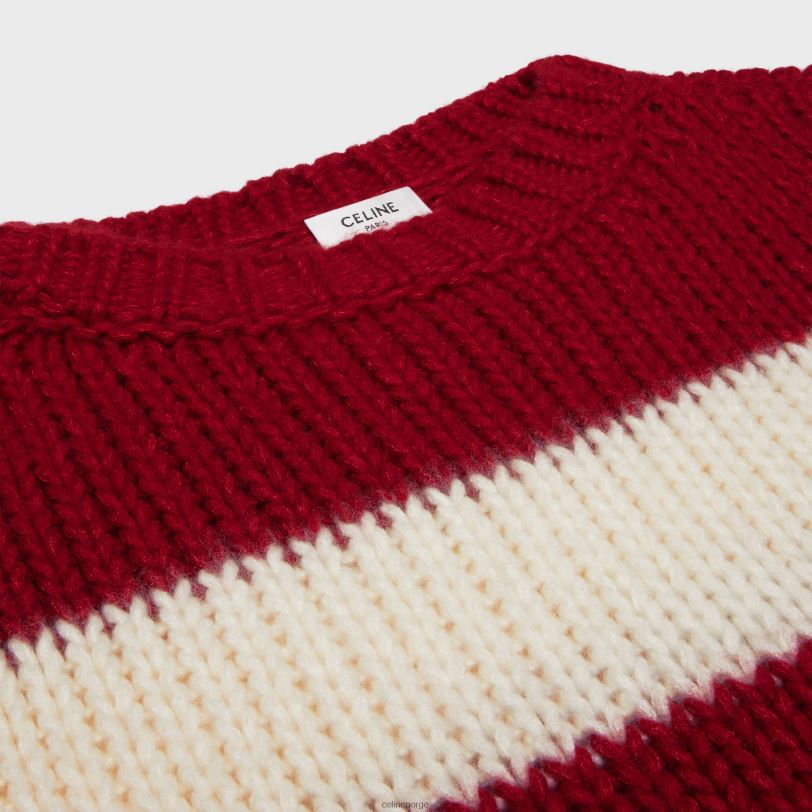 CELINE kvinner genser med rund hals i ull, kashmir og silke V0PT6748 klær ecru/rød