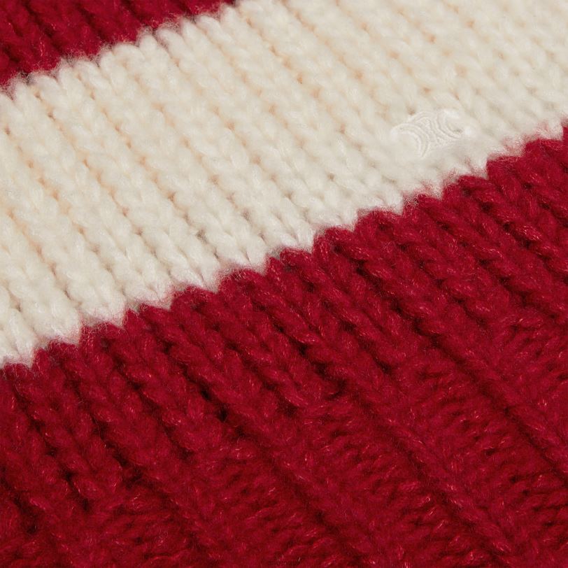 CELINE kvinner genser med rund hals i ull, kashmir og silke V0PT6748 klær ecru/rød