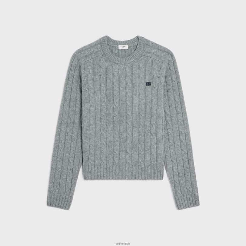 CELINE kvinner kabelstrikket triomfgenser i kashmir V0PT6608 klær grå