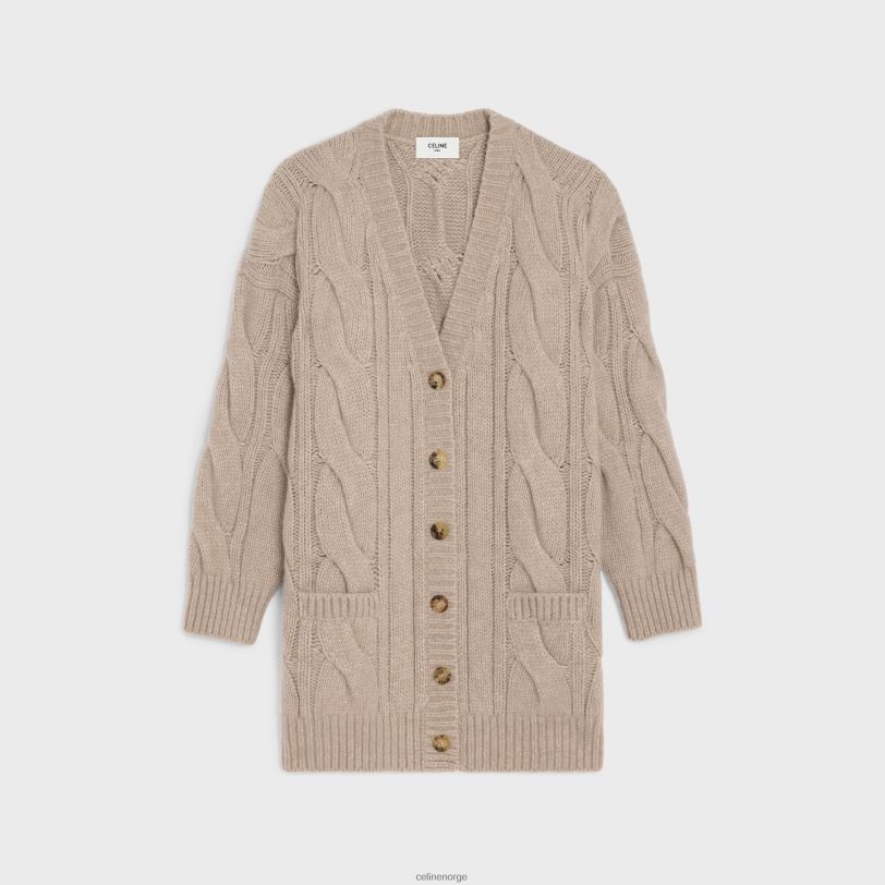 CELINE kvinner lang cardigan i ull, kashmir og silke V0PT6760 klær sand