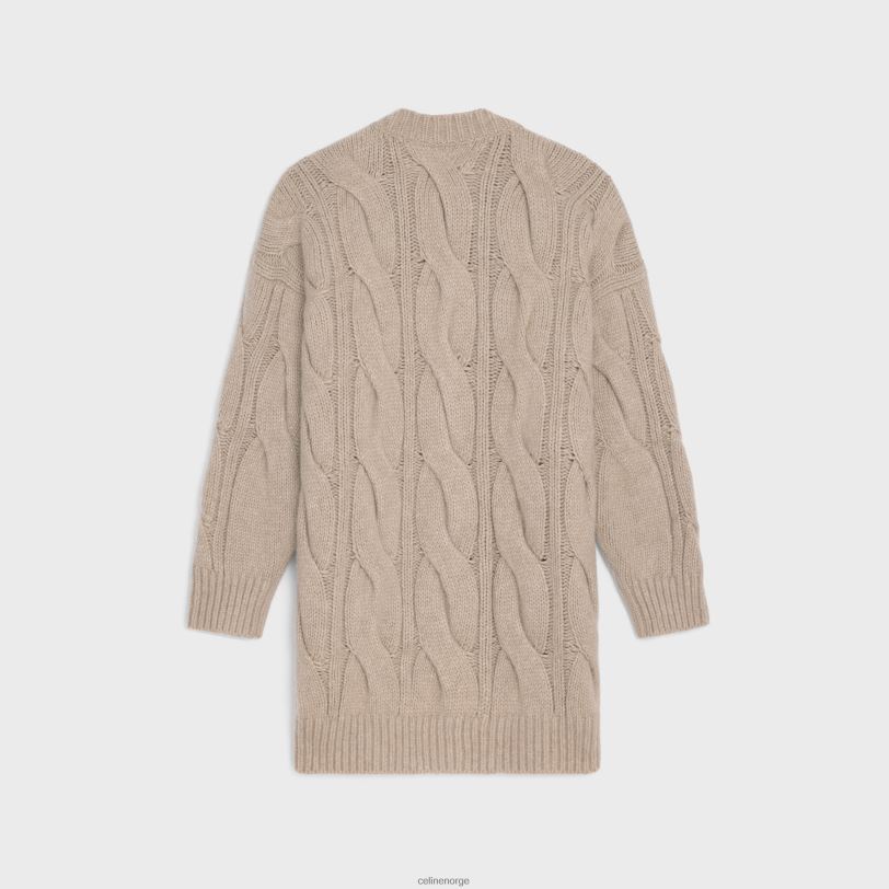 CELINE kvinner lang cardigan i ull, kashmir og silke V0PT6760 klær sand