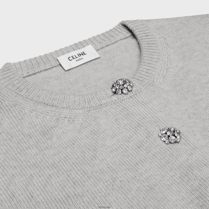 CELINE kvinner triomphe cardigan i heritage cashmere V0PT6761 klær lysegrå