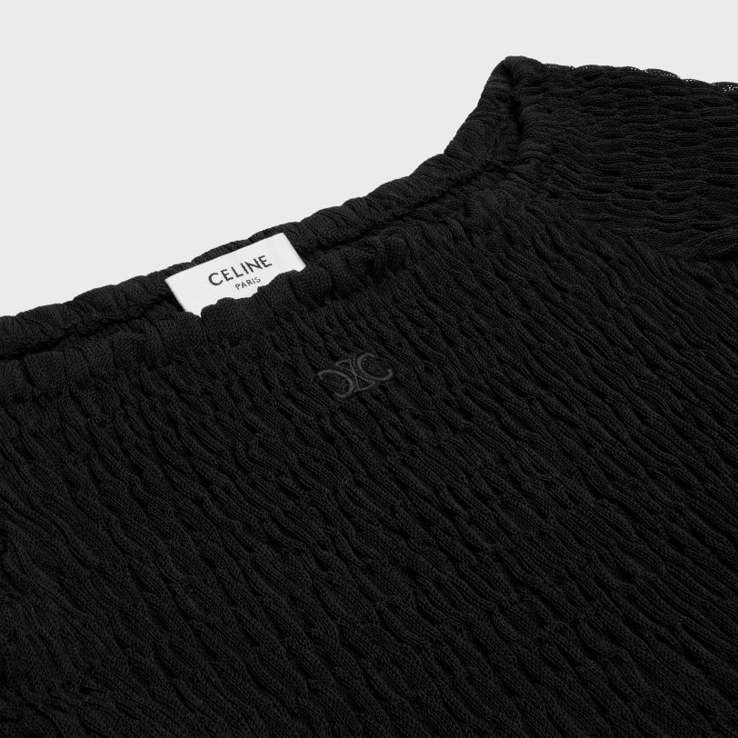 CELINE kvinner triomphe crop topp i gauffert silke V0PT6640 klær svart