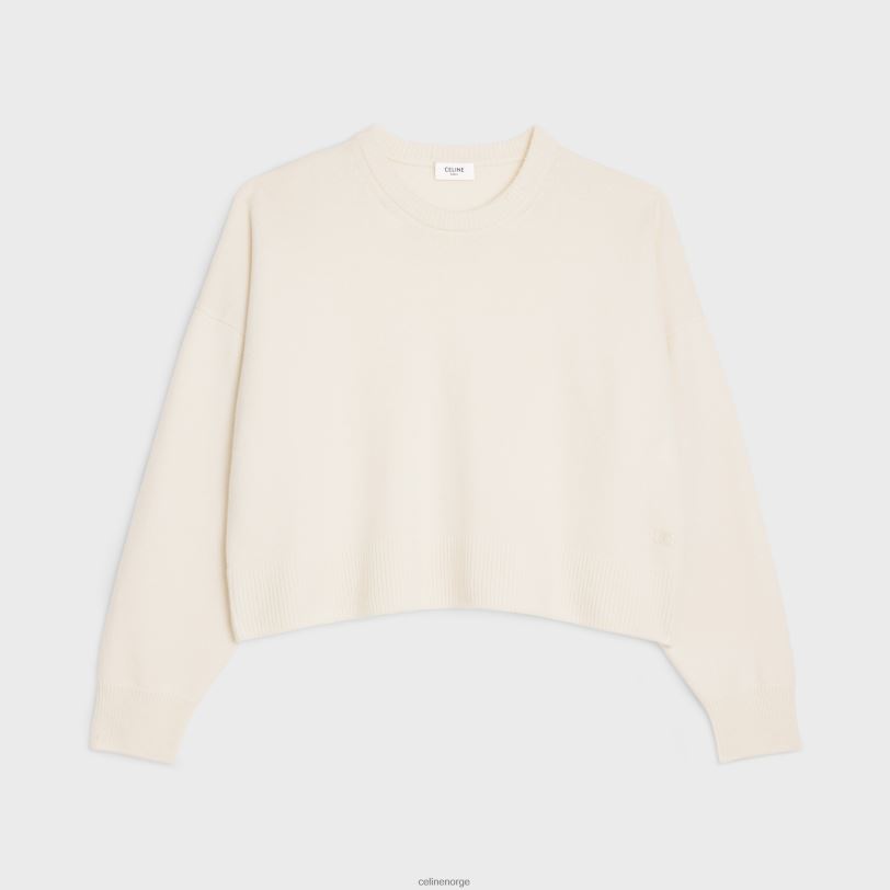 CELINE kvinner triomphe cropped genser i arv kashmir V0PT6754 klær off white
