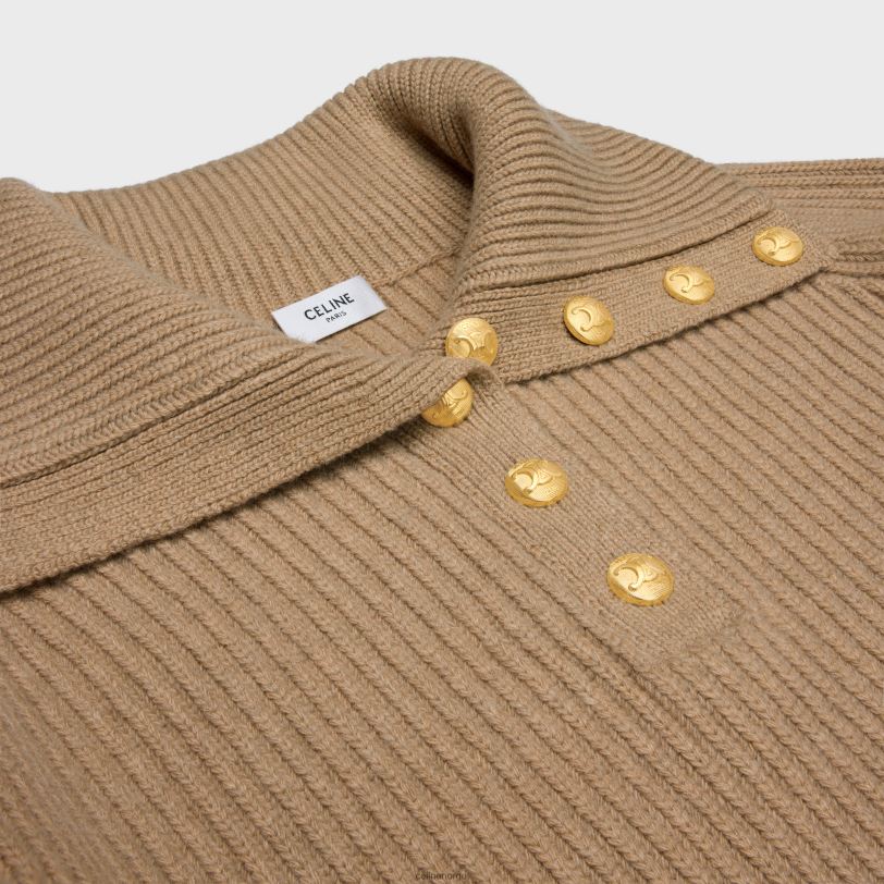 CELINE kvinner vareuse genser i ribbet ull og kashmir V0PT6611 klær gammel kamel