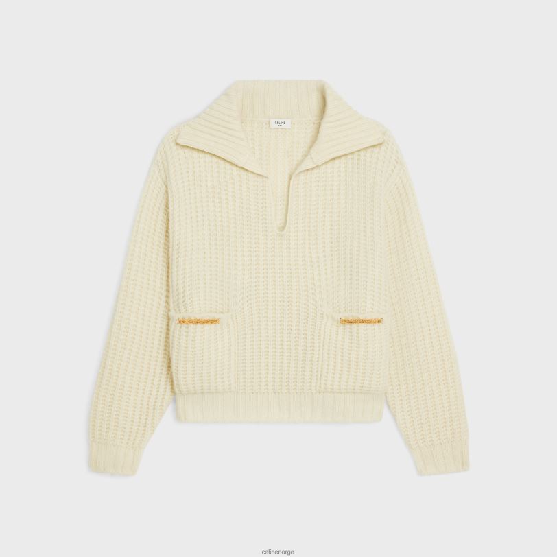 CELINE kvinner vareuse i ribbet ull og kashmir V0PT6751 klær off white