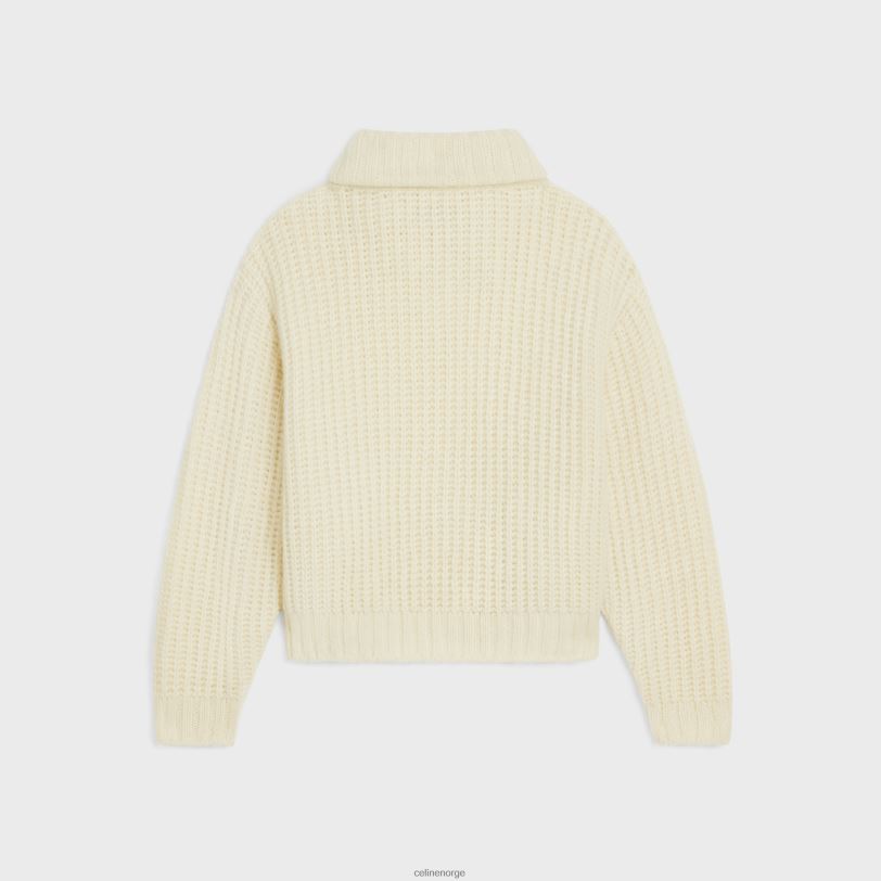 CELINE kvinner vareuse i ribbet ull og kashmir V0PT6751 klær off white