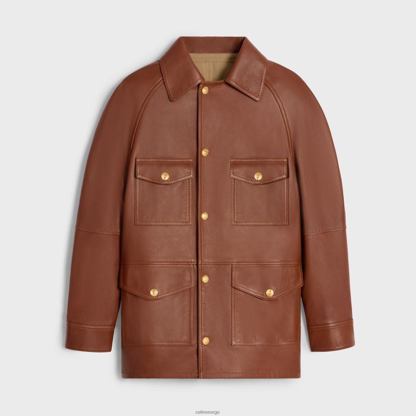 CELINE kvinner oversized parkas i mykt lammeskinn V0PT6622 klær konjakk