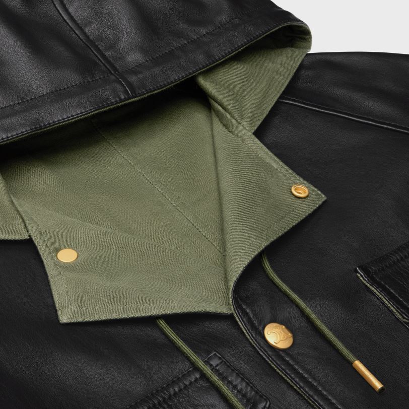 CELINE kvinner oversized parkas i plonge lammeskinn V0PT6623 klær svart/khaki