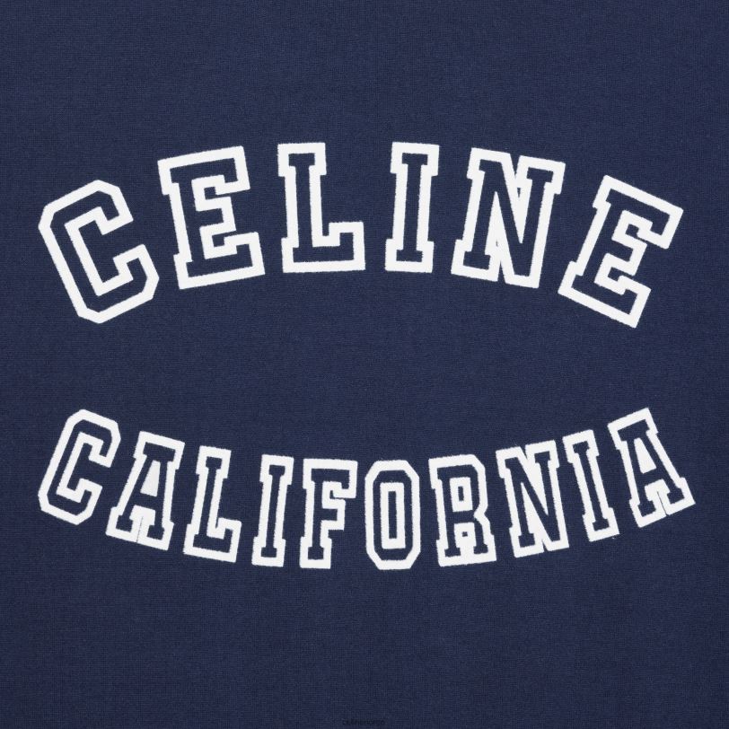 CELINE kvinner california 70-talls t-skjorte i bomullstrikot V0PT6776 klær bleu nuit/sitronpai/off wh