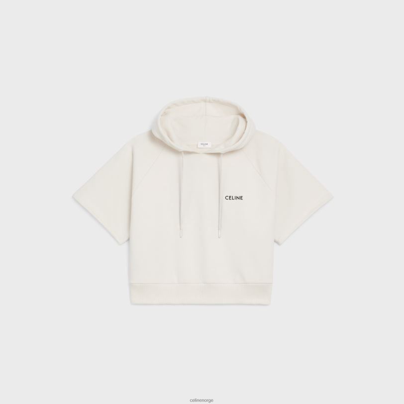 CELINE kvinner cropped hettegenser i bomullsfleece V0PT6783 klær krem/svart