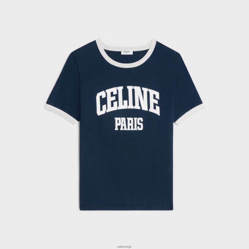 CELINE kvinner paris 70-talls t-skjorte i bomullstrikot V0PT6675 klær marine/off white