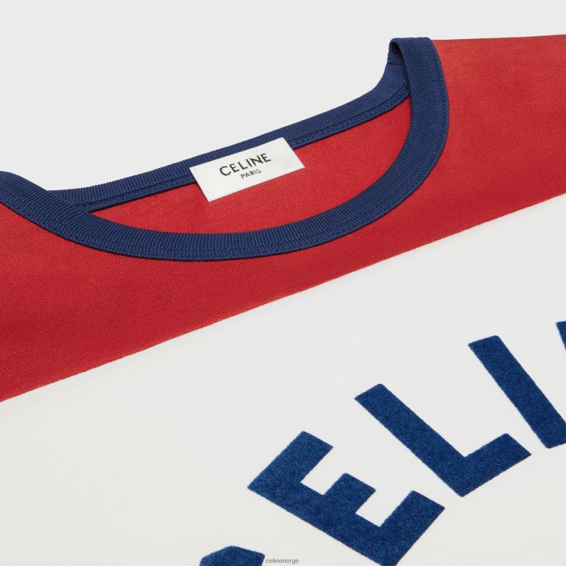 CELINE kvinner paris 70-talls t-skjorte i bomullstrikot V0PT6774 klær off white/bleu berlin/deep