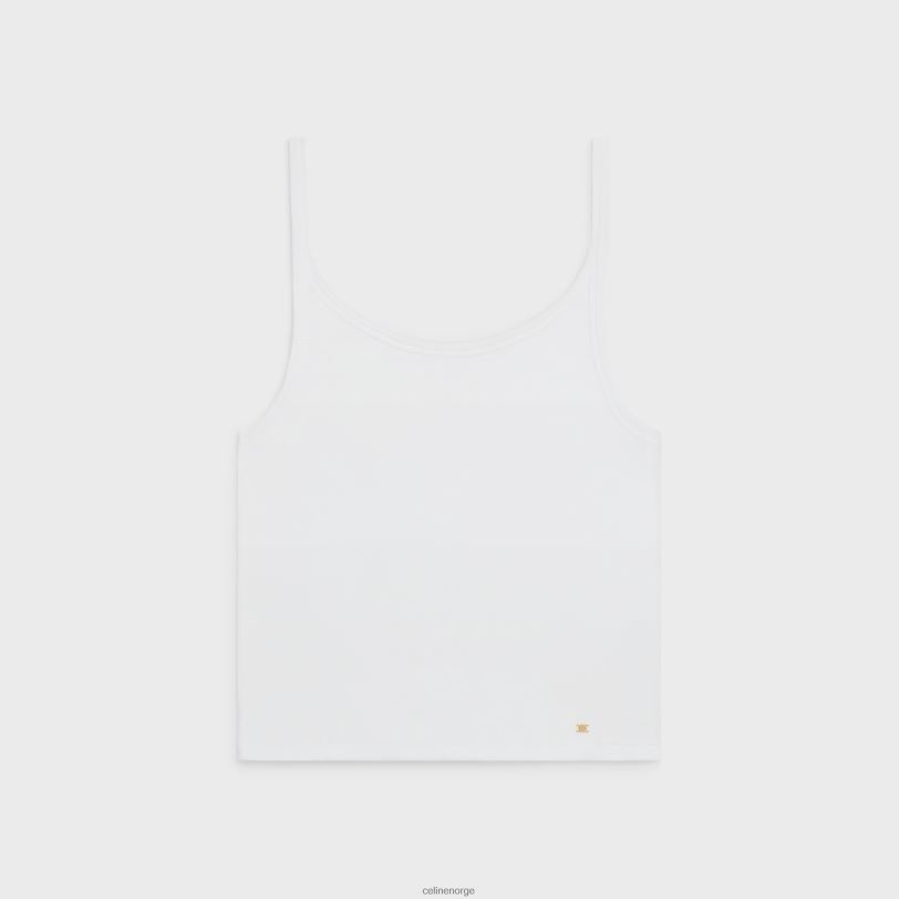 CELINE kvinner triomphe tank topp i ribbet bomull V0PT6785 klær optikk hvit