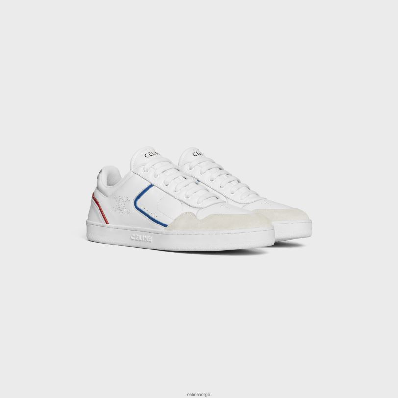 CELINE kvinner ct-10 sneaker med lav snøresko i kalveskinn, laminert kalveskinn og semsket kalveskinn V0PT6948 fottøy optikk hvit/blå/rød/sølv