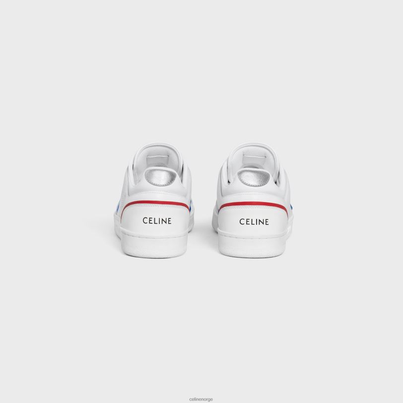 CELINE kvinner ct-10 sneaker med lav snøresko i kalveskinn, laminert kalveskinn og semsket kalveskinn V0PT6948 fottøy optikk hvit/blå/rød/sølv