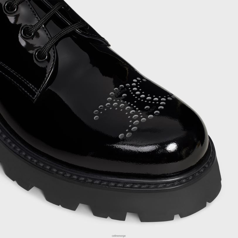 CELINE kvinner triomphe rangers-derby med perforert triomf i patentert kalveskinn V0PT6921 fottøy svart