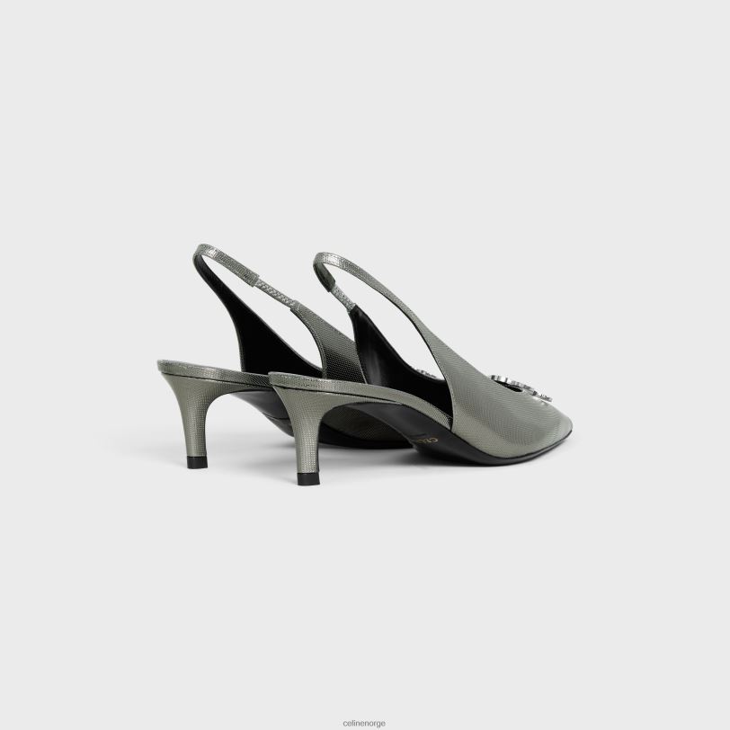 CELINE kvinner alma triomphe slingback i grafisk metallisert kalveskinn V0PT6918 fottøy antrasitt