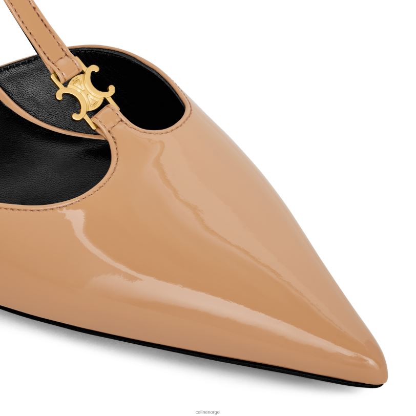 CELINE kvinner kattunge t-bar stropppumpe i patentert kalveskinn V0PT6980 fottøy cappuccino