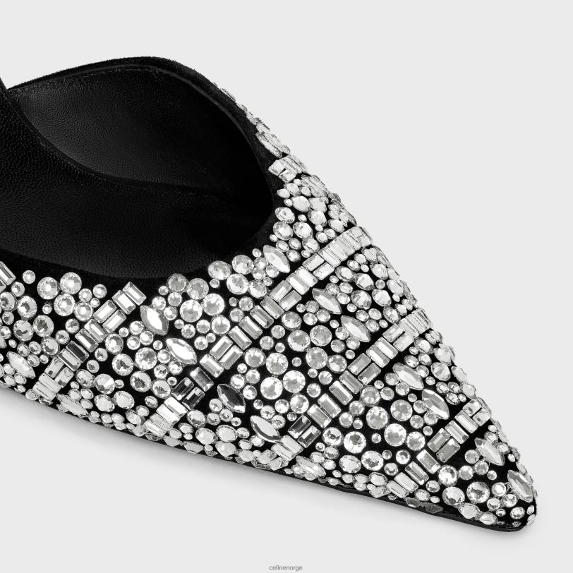 CELINE kvinner kattungestropppumpe i semsket geiteskinn med strass og kalveskinn V0PT6982 fottøy svart/krystall