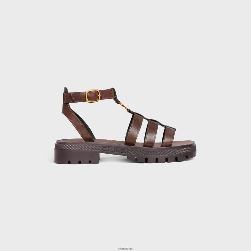 CELINE kvinner clea triomphe gladiator sandal i kalveskinnvegetal tanning V0PT6987 fottøy mørkebrun