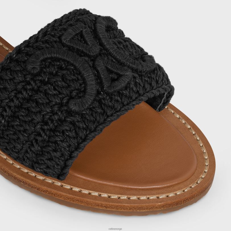 CELINE kvinner lympia sandal i triomphe maccrame bomull og kalveskinn V0PT6935 fottøy svart