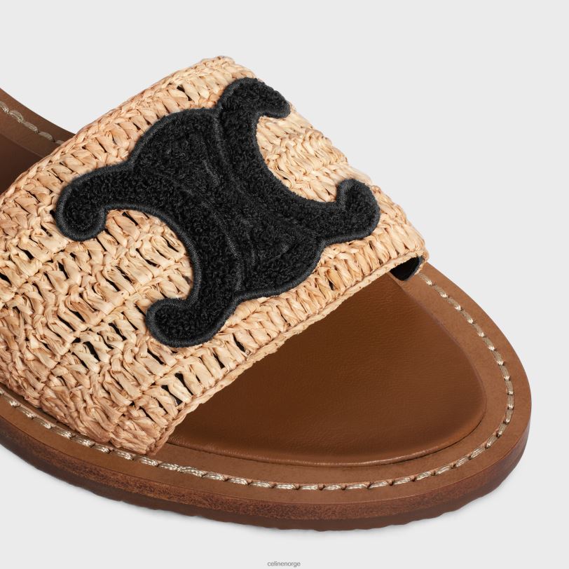 CELINE kvinner lympia sandal med flat reim i raffia og kalveskinn V0PT6986 fottøy beige/svart