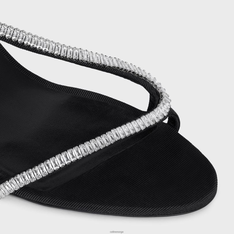 CELINE kvinner soir cross-over sandal i gros grain med strass V0PT6924 fottøy svart