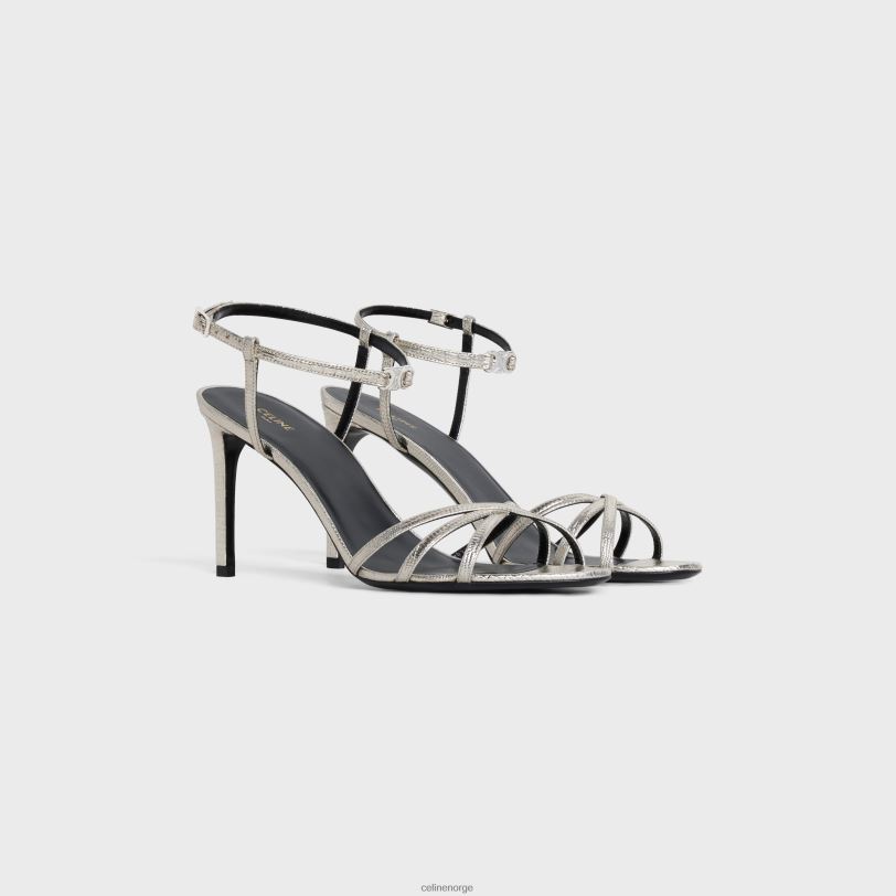 CELINE kvinner soir-sandal i øglestemplet metallisert kalveskinn V0PT61008 fottøy platinium