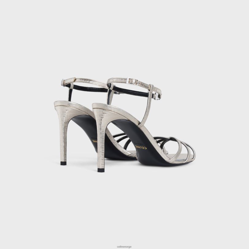 CELINE kvinner soir-sandal i øglestemplet metallisert kalveskinn V0PT61008 fottøy platinium
