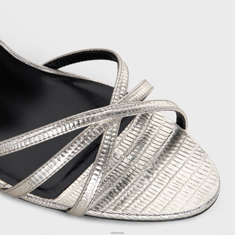 CELINE kvinner soir-sandal i øglestemplet metallisert kalveskinn V0PT61008 fottøy platinium