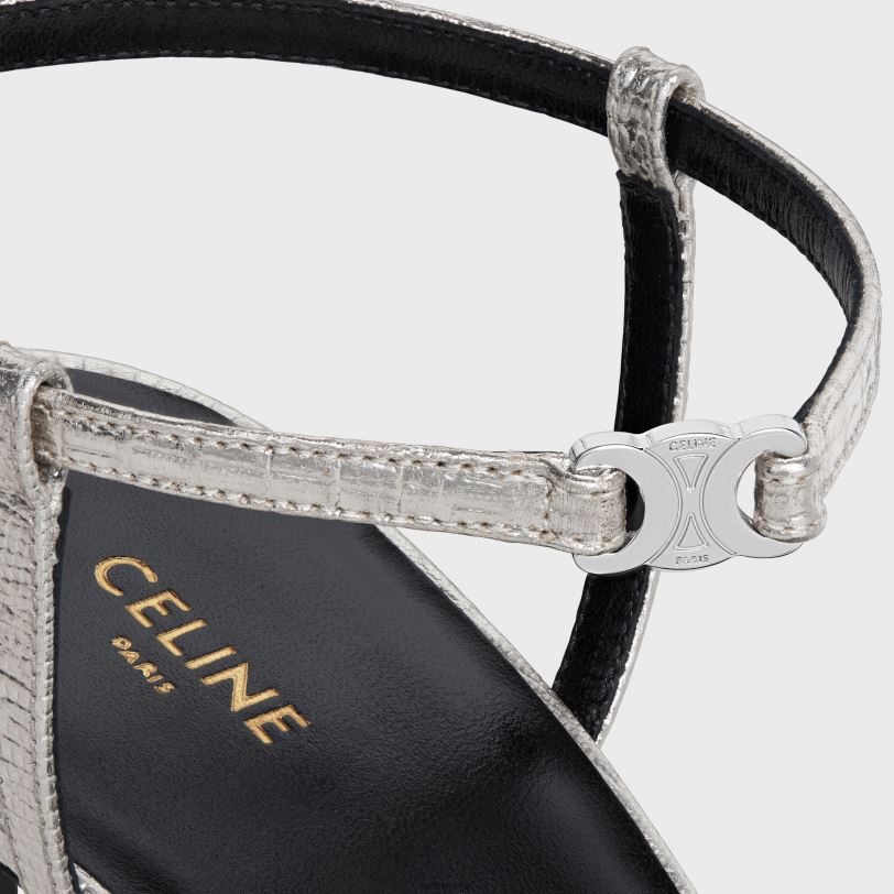 CELINE kvinner soir-sandal i øglestemplet metallisert kalveskinn V0PT61008 fottøy platinium