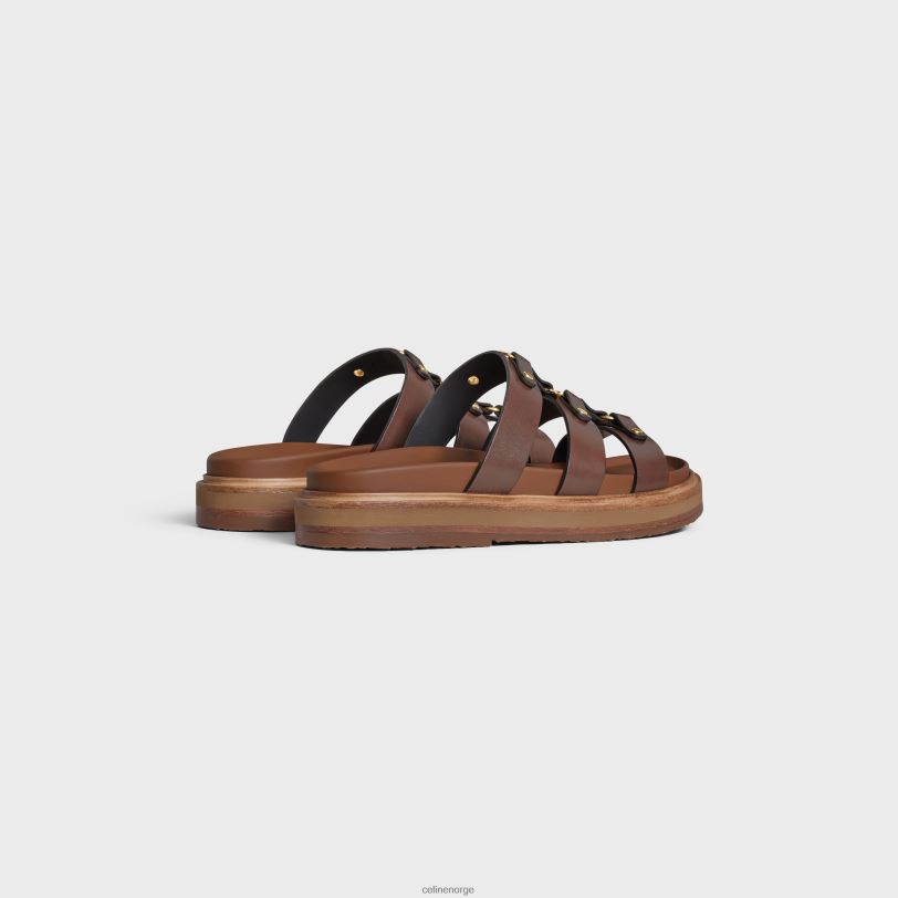 CELINE kvinner tippi slide i kalveskinnvegetal soling V0PT6991 fottøy mørkebrun