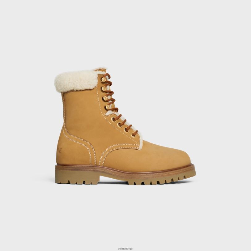 CELINE kvinner kurt-snøre-mellomstøvel i nubuck kalveskinn og shearling V0PT6951 fottøy lett brun/naturlig
