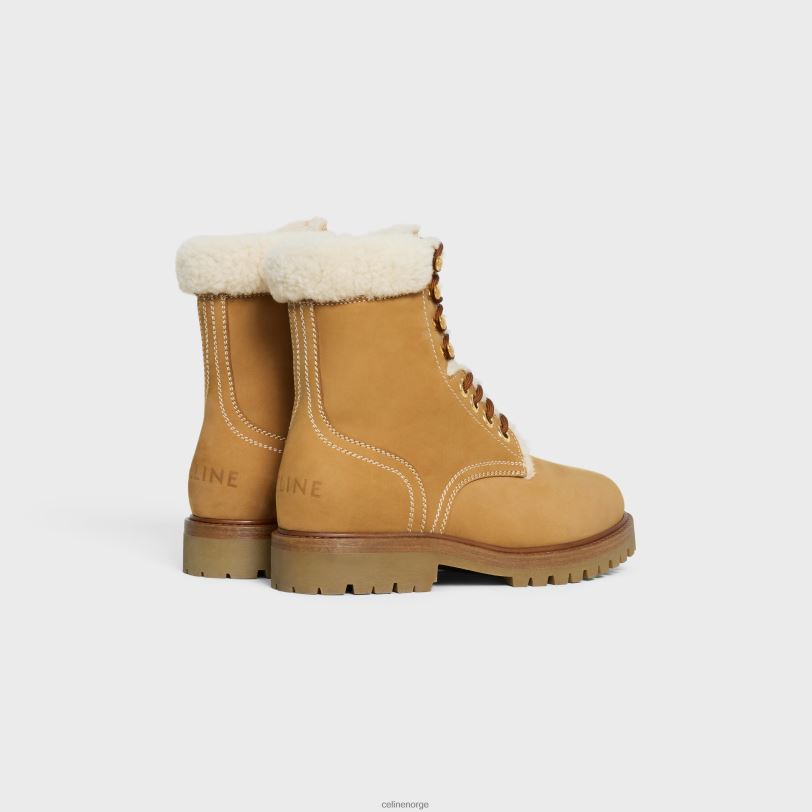 CELINE kvinner kurt-snøre-mellomstøvel i nubuck kalveskinn og shearling V0PT6951 fottøy lett brun/naturlig