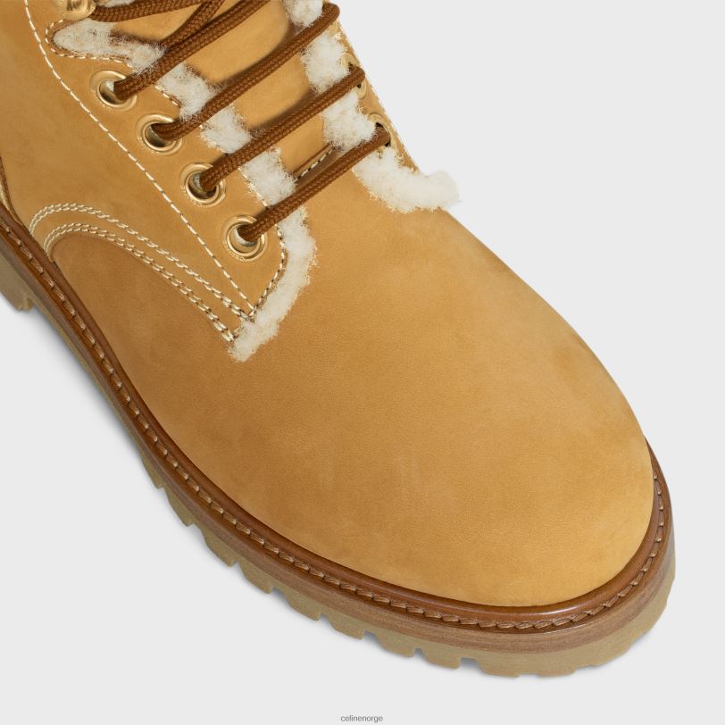 CELINE kvinner kurt-snøre-mellomstøvel i nubuck kalveskinn og shearling V0PT6951 fottøy lett brun/naturlig