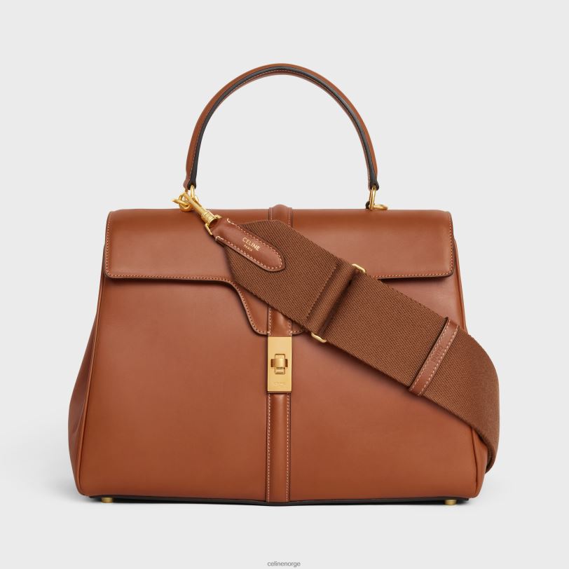 CELINE kvinner justerbar stropp i ull med gullfinish V0PT6440 tilbehør tan