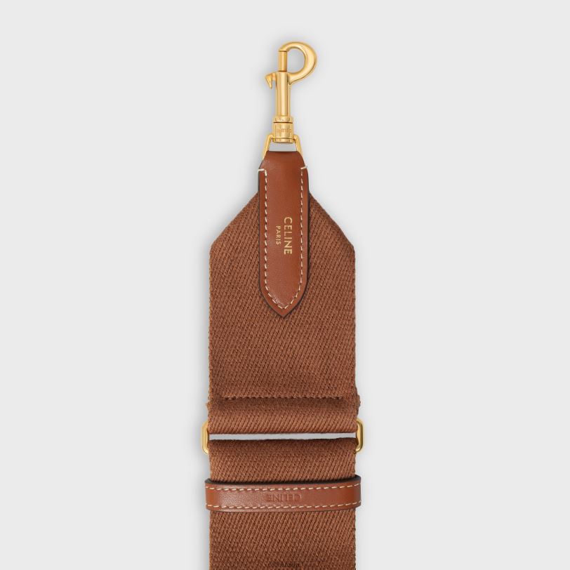 CELINE kvinner justerbar stropp i ull med gullfinish V0PT6440 tilbehør tan