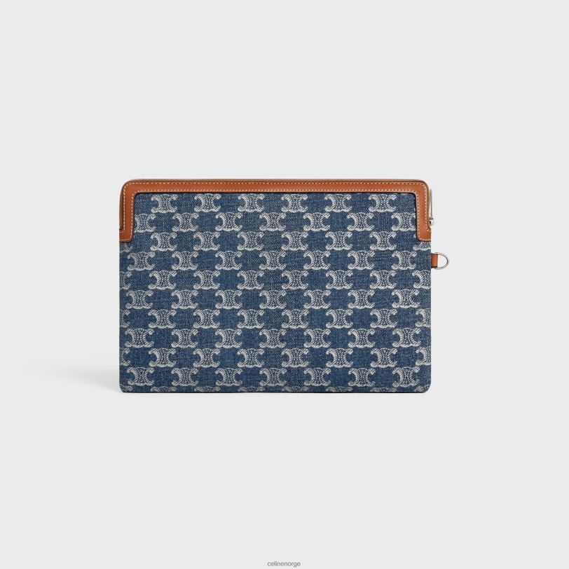 CELINE kvinner liten veske med stroppsignatur i denim med triomf over det hele V0PT6433 tilbehør denim/sølv