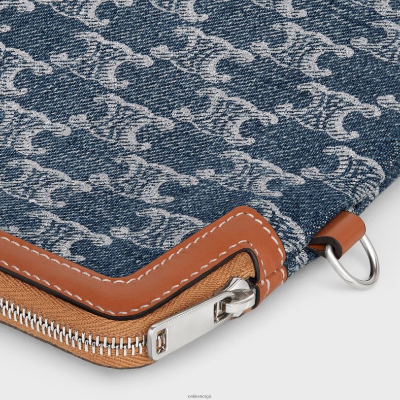 CELINE kvinner liten veske med stroppsignatur i denim med triomf over det hele V0PT6433 tilbehør denim/sølv