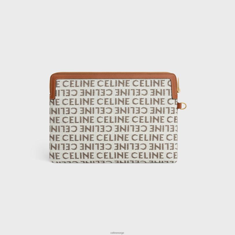 CELINE kvinner liten veske med stroppsignatur i tekstil med all-over & kalveskinn V0PT6548 tilbehør naturlig/brun