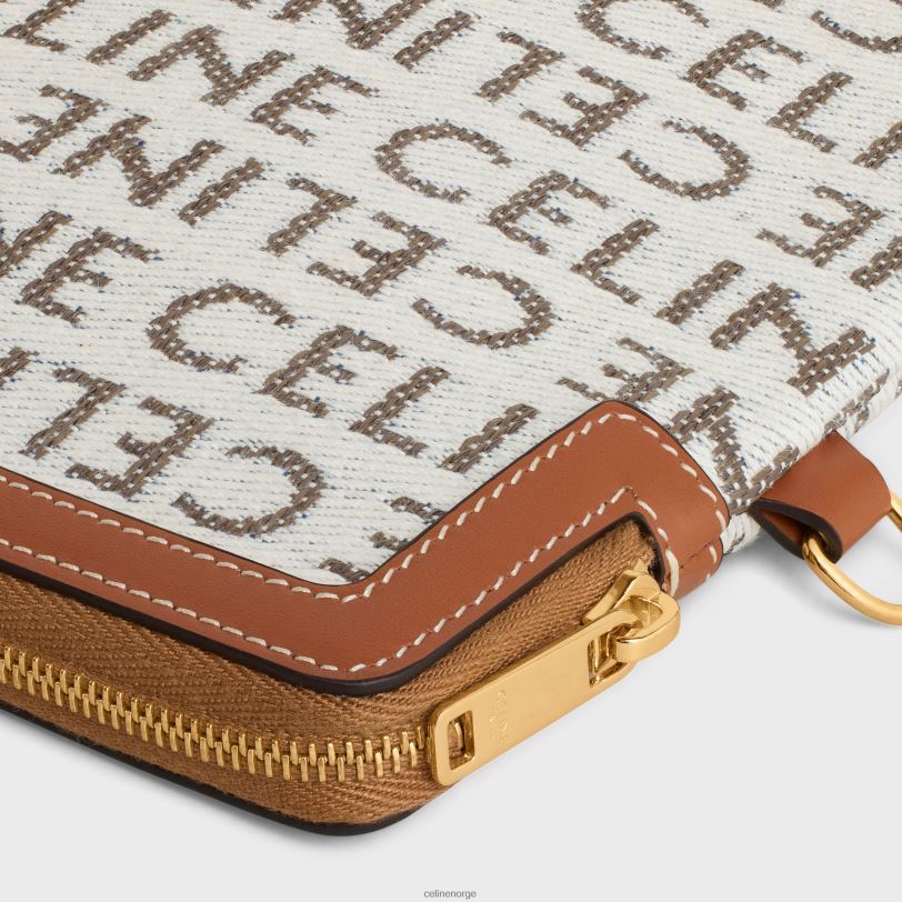 CELINE kvinner liten veske med stroppsignatur i tekstil med all-over & kalveskinn V0PT6548 tilbehør naturlig/brun