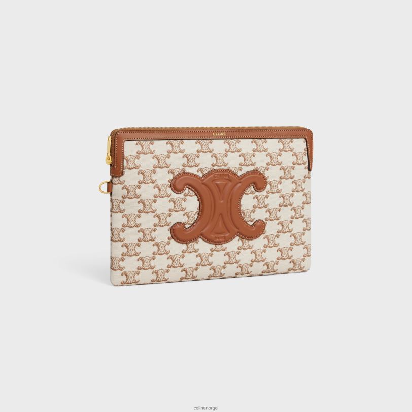 CELINE kvinner liten veske med stroppsignatur i tekstil med triomftrykk og kalveskinn V0PT6434 tilbehør hvit