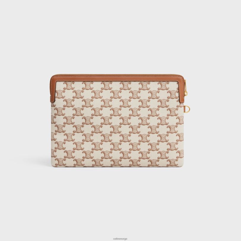 CELINE kvinner liten veske med stroppsignatur i tekstil med triomftrykk og kalveskinn V0PT6434 tilbehør hvit