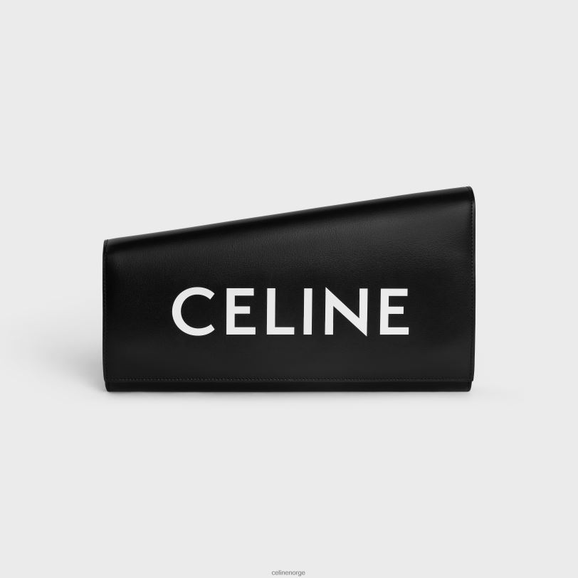 CELINE kvinner asymmetrisk clutch i skinnende kalveskinn med trykk V0PT6279 tilbehør svart
