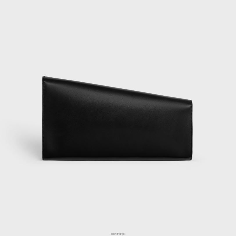 CELINE kvinner asymmetrisk clutch i skinnende kalveskinn med trykk V0PT6279 tilbehør svart